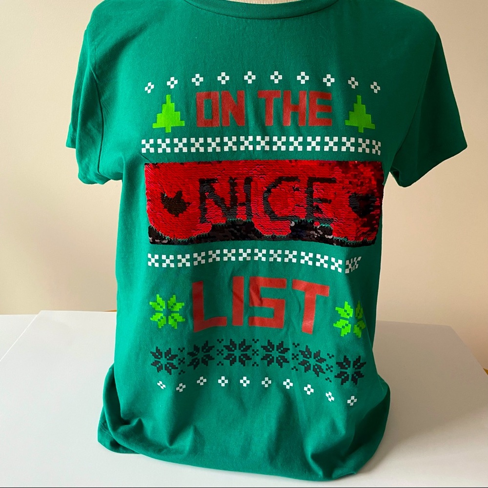 Naughty/Nice List Sequin Ugly Christmas Tee Size M